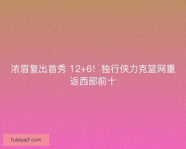 浓眉复出首秀 12+6！独行侠力克篮网重返西部前十