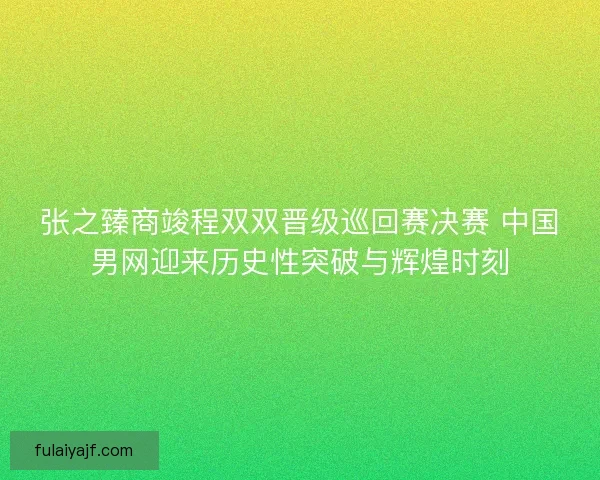 张之臻商竣程双双晋级巡回赛决赛 中国男网迎来历史性突破与辉煌时刻
